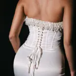 Midi Strapless Dress With Satin Texture Decorated With Pearls And Beads - Image 4