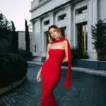 Maxi Στράπλες Γοργονέ Φόρεμα Με Λεπτομέρεια Φουλάρι