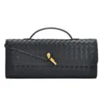 Δερματίνη Τσάντα Clutch Με Πλεκτό Σχέδιο Και Χρυσό Κούμπωμα Κόμπος -Μαύρο