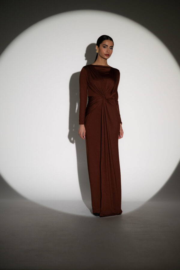 Maxi Long Sleeve Dress With Knot Detail - Image 3