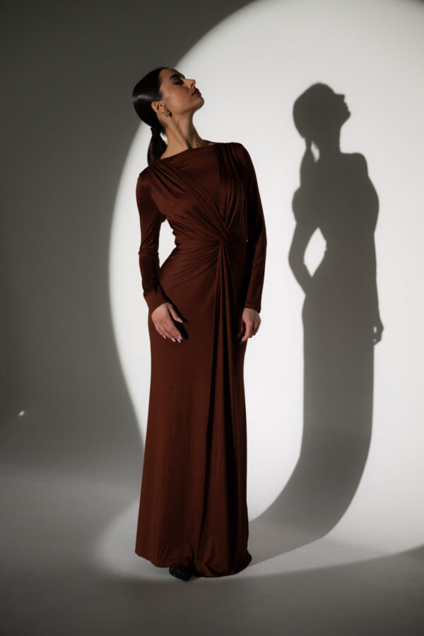 Maxi Long Sleeve Dress With Knot Detail - Image 4