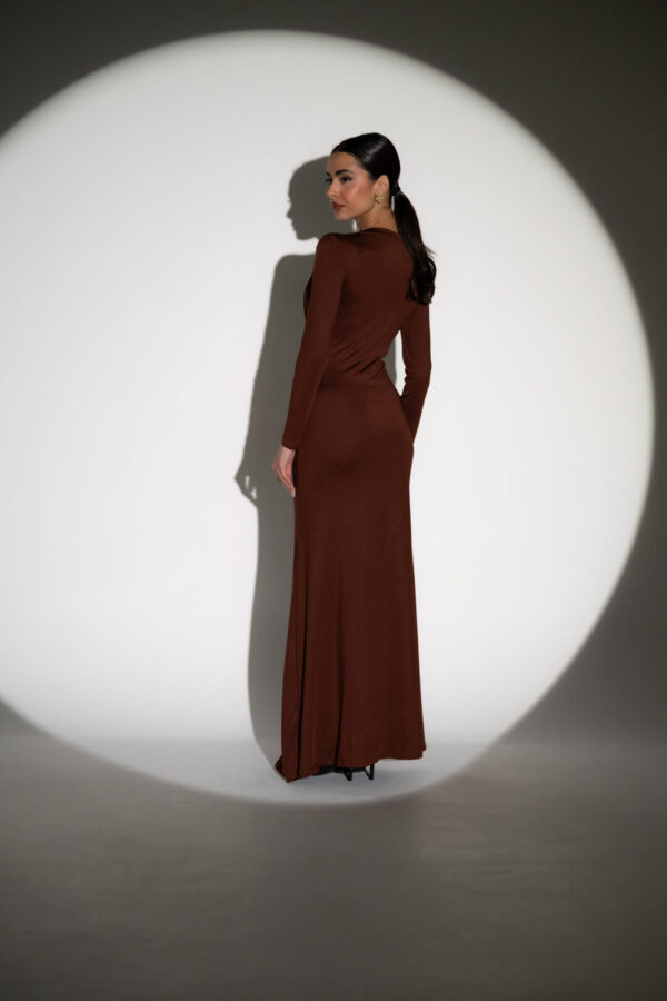 Maxi Long Sleeve Dress With Knot Detail - Image 5