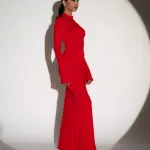 NAME THE DRESS Maxi Long-Sleeve Dress With Open Back And High Neckline -Red - Image 4