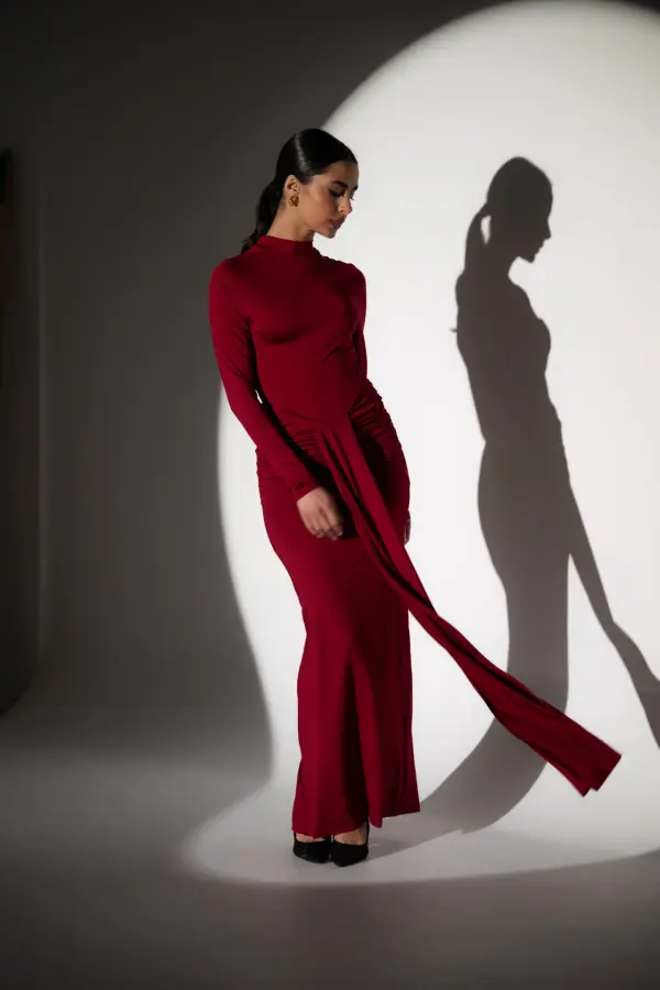 Co-Ord Set - Long Sleeve High Waisted Bodysuit And Maxi Skirt With Belt Detail - Image 2