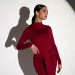 Co-Ord Set - Long Sleeve High Waisted Bodysuit And Maxi Skirt With Belt Detail - Image 3
