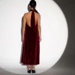 Midi Βελούδινο Φόρεμα Δετό Στο Λαιμό Με Ανοιχτή Πλάτη - Image 3