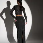 Co-Ord Set Decorated With Rhinestones And Mirrors - Long Sleeve Top With Maxi Skirt - Image 5