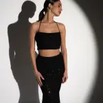 Σετ Maxi Φούστα Με Crop Τοπ Διακοσμημένα Με Glitter