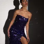 Midi Fitted Dress Decorated With Sequins - Purple - Image 6