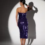 Midi Fitted Dress Decorated With Sequins - Purple - Image 4