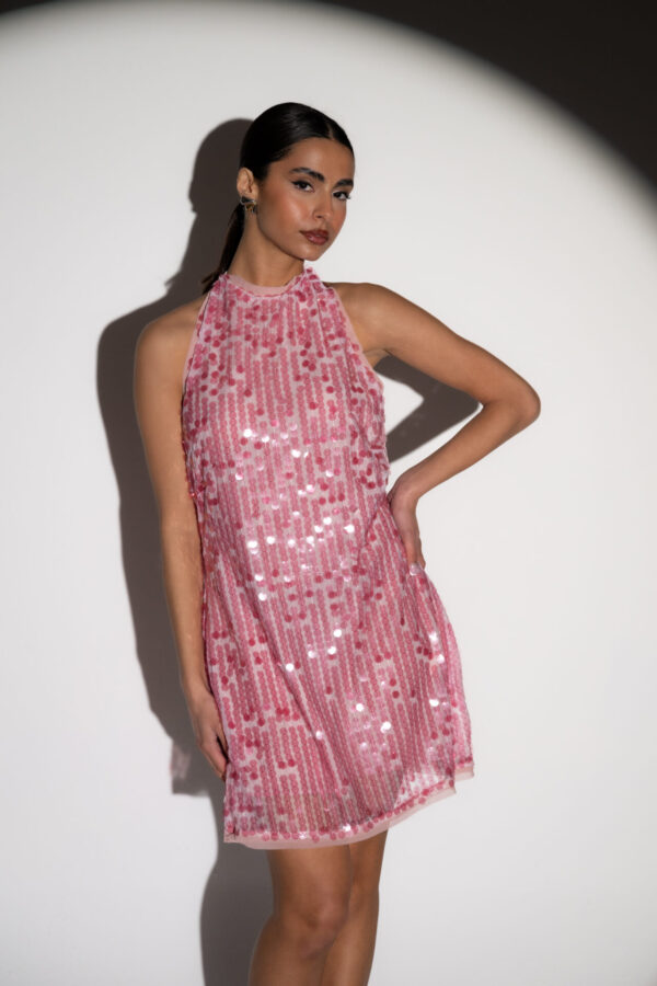 Mini Dress With Sequins, Tie Neck And Open Back - Image 5