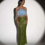 FEATHER TOUCH Strapless Top Decorated With Feathers - Light Blue - Image 7