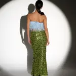 FEATHER TOUCH Strapless Top Decorated With Feathers - Light Blue - Image 5