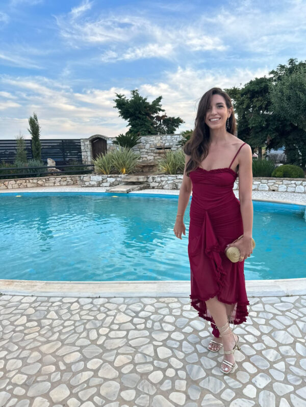 Maxi Ασύμμετρο Φόρεμα Με Τιράντες Και Λεπτομέρεια Βολάν Στους Γλουτούς - Image 5