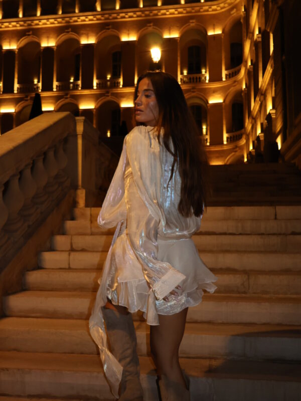 Mini Long Sleeve Dress With Pleated Effect Shirt And Ruffled Skirt