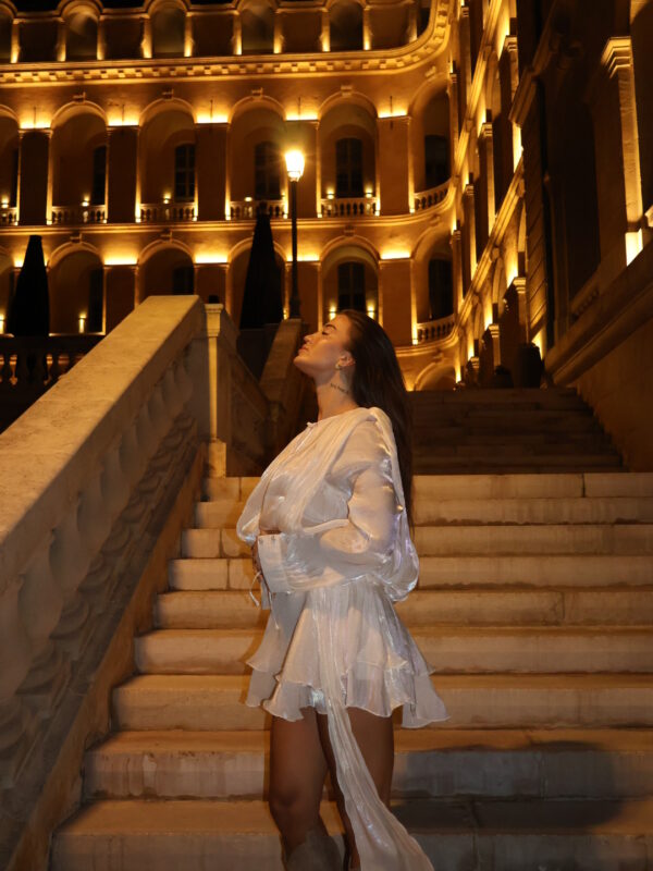 Mini Long Sleeve Dress With Pleated Effect Shirt And Ruffled Skirt - Image 2