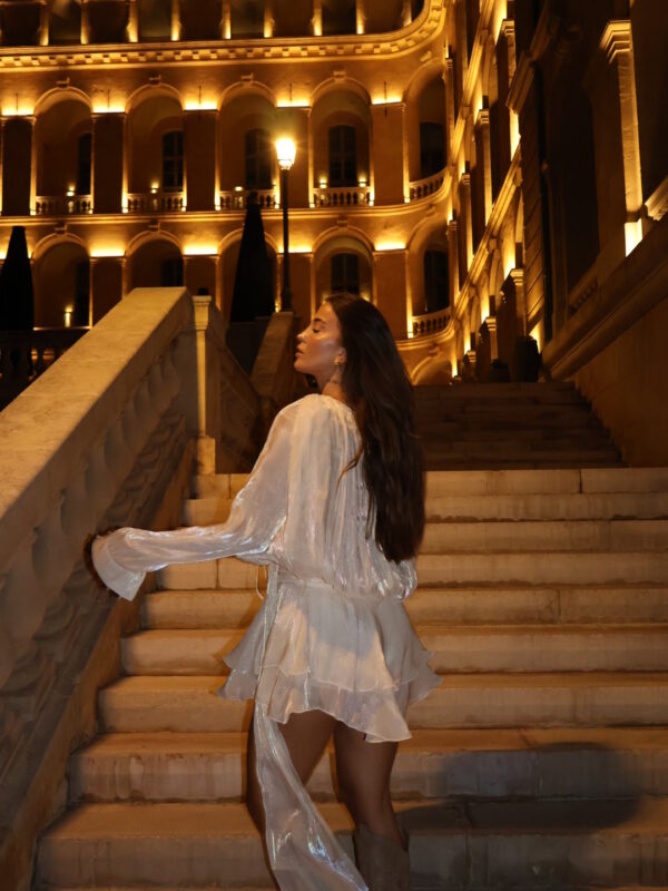 Mini Long Sleeve Dress With Pleated Effect Shirt And Ruffled Skirt - Image 3