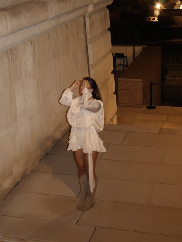 Mini Long Sleeve Dress With Pleated Effect Shirt And Ruffled Skirt - Image 5