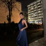 Midi Dress Tied At The Neck With Open Back -Blue - Image 3