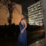Midi Dress Tied At The Neck With Open Back -Blue - Image 2