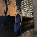 Midi Dress Tied At The Neck With Open Back -Blue - Image 4