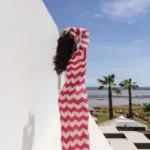 Two-Tone Crochet Maxi Long-Sleeve Kaftan/Dress With Perforated Details-Red - Image 2