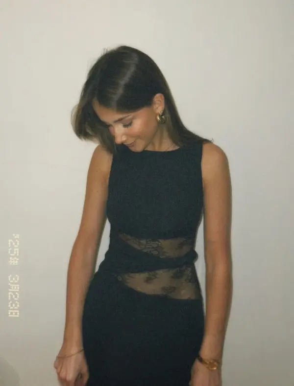 Sleeveless Maxi Dress With Lace Detail And Strap At The Waist - Image 4