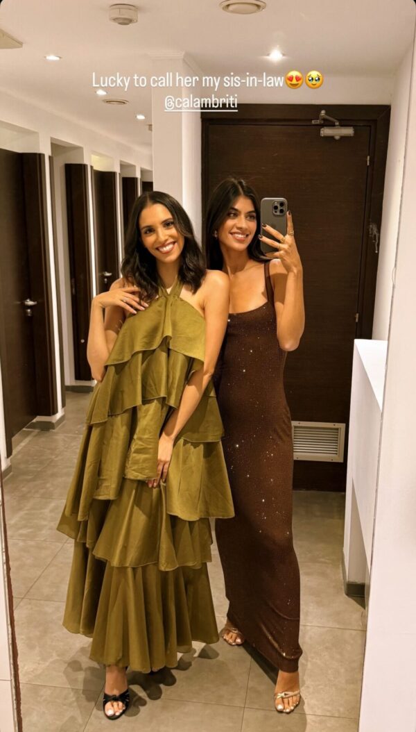 Maxi Dress Decorated With Rhinestones And Mesh Straps- Brown - Image 7