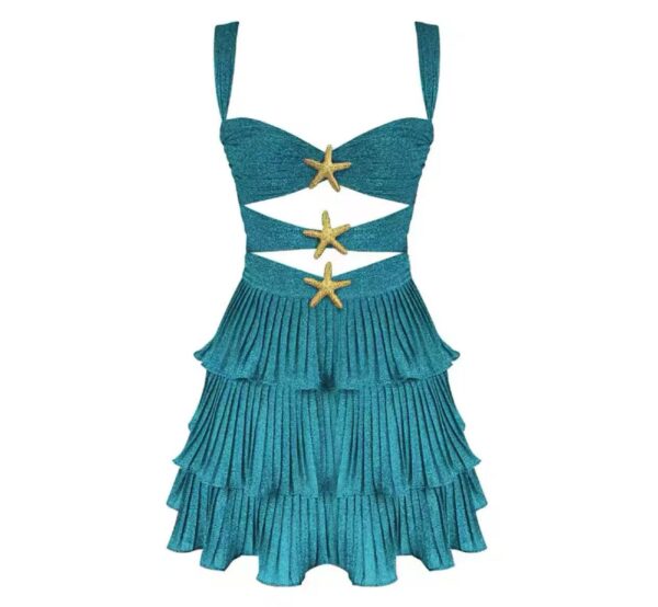 Mini Lurex Φόρεμα Με Φραμπαλά Και Ανοίγματα Με Λεπτομέρειες Καρφίτσα Αστερίες - Image 7
