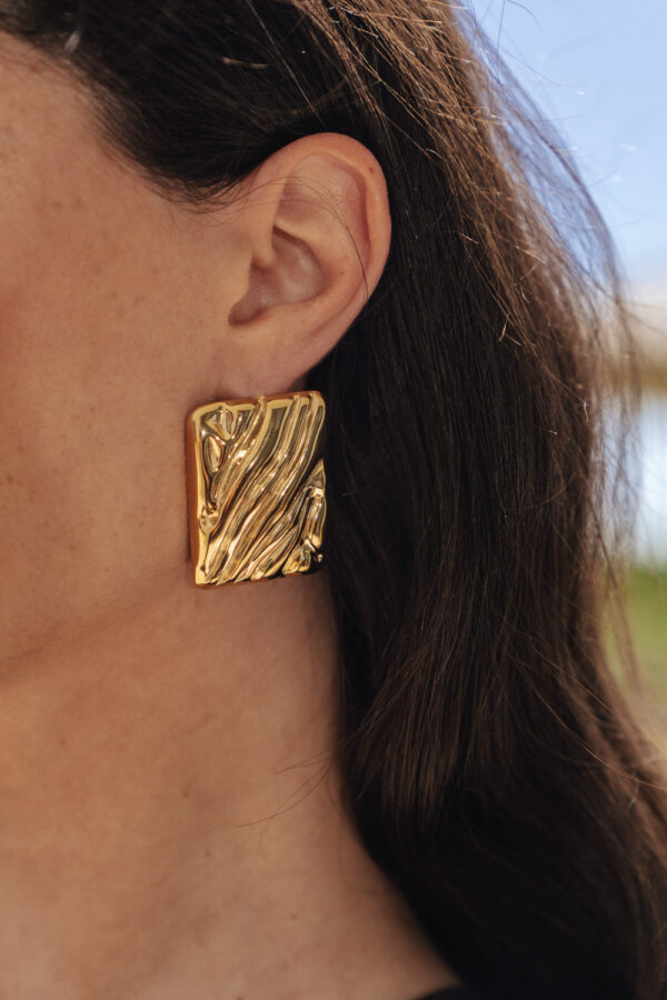 Elegant Steel Earrings With Wavy Embossed Design
