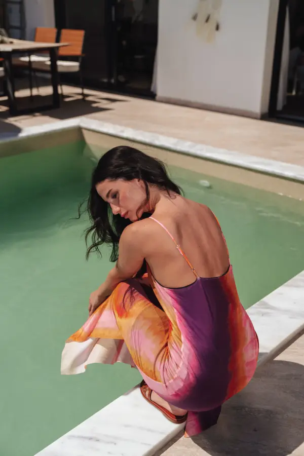 Maxi Tie Dye Φόρεμα Με Τιράντες Και Εσωτερική Φόδρα