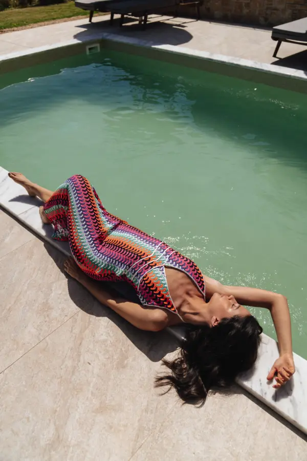 Maxi Colorful Crochet Perforated Dress With Open Back-Fluo colour