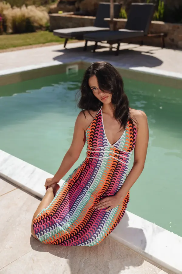 Maxi Colorful Crochet Perforated Dress With Open Back-Fluo colour - Image 2
