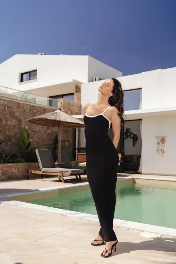 Maxi Ριμπ Φόρεμα Με Τιράντες Και Λευκή Φάσα - Image 3