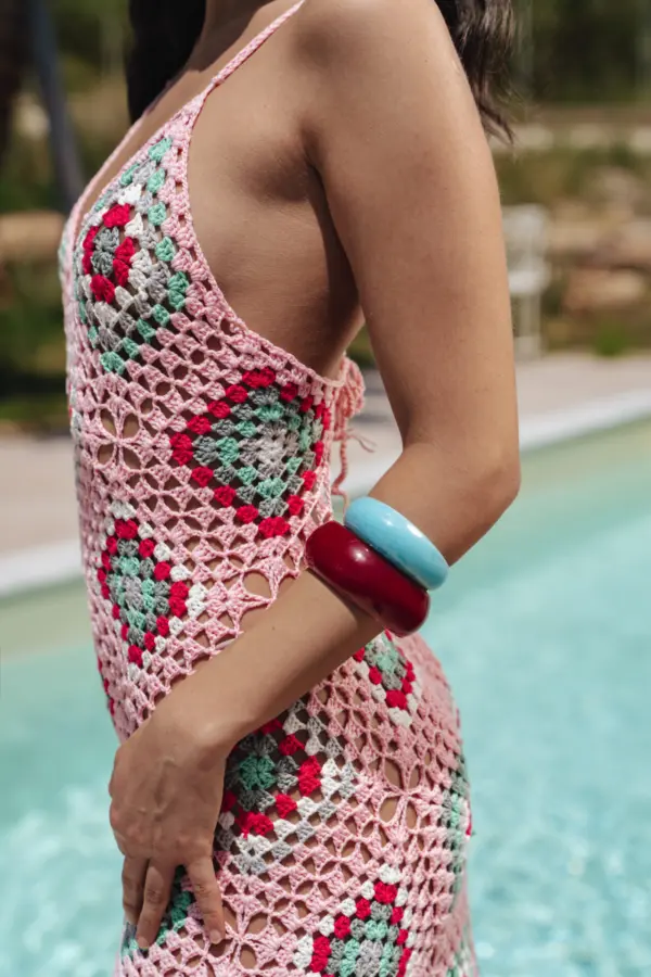 Maxi Handmade Knitted Coroful Asymmetric Dress With Straps - Image 4