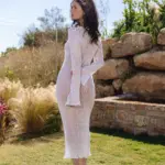 MIMOSA Sheer Maxi Long Sleeve Dress With Buttons - Rhinestones - Image 5