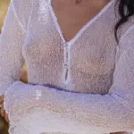 MIMOSA Sheer Maxi Long Sleeve Dress With Buttons - Rhinestones - Image 4