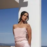 Maxi Στράπλες Φόρεμα Με 2 Υφές Και Εφέ Κορσέ- Ανοιχτό Ροζ - Image 2
