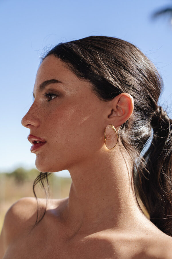 Oval Steel Earrings With Pink Stone