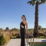 Maxi Lurex Dress With Bust Opening And Thin Strap On One Shoulder-Black - Image 4