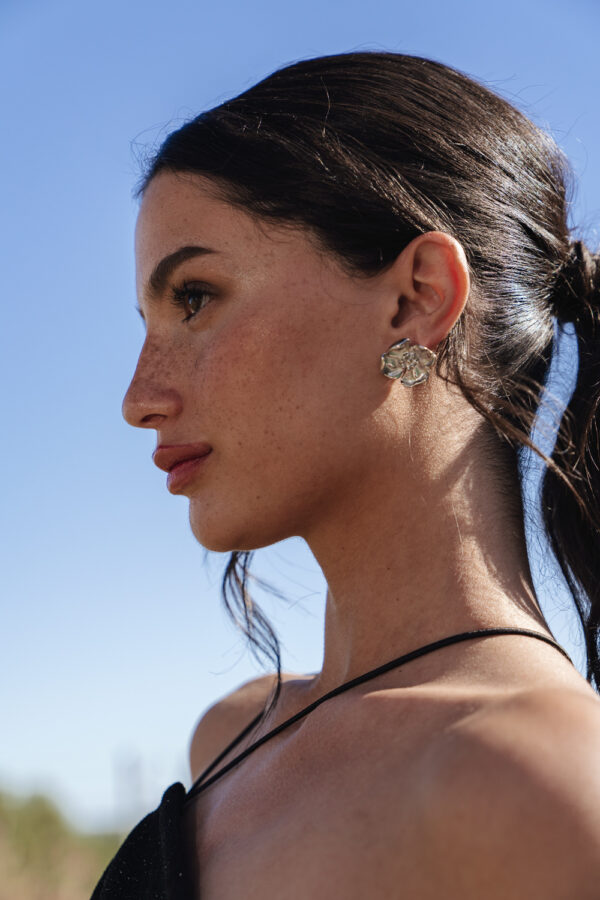 Silver Steel Flower-Shaped Earrings - Image 2