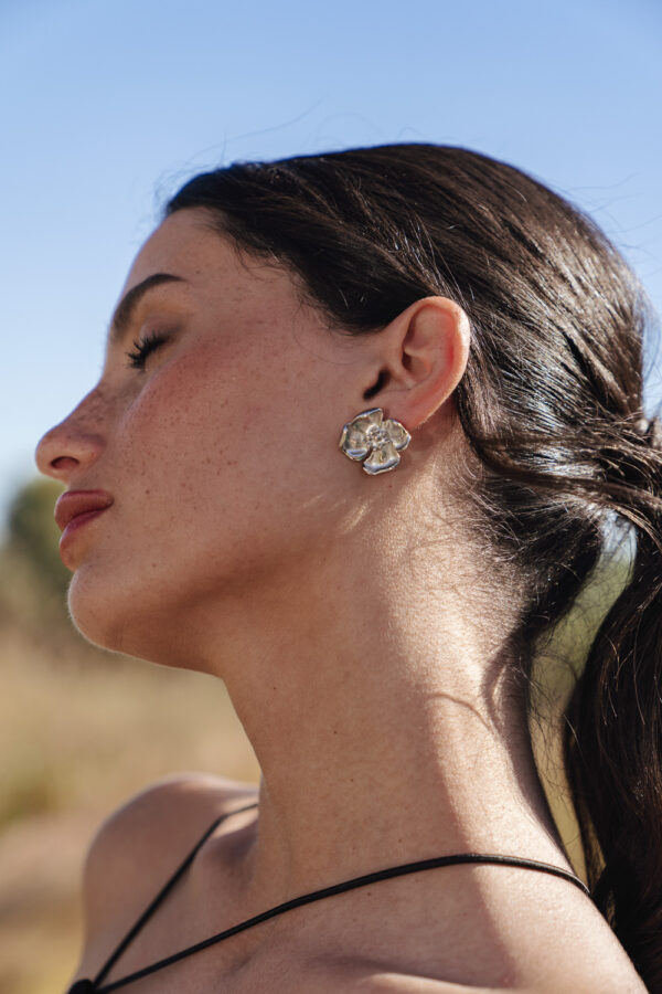 Silver Steel Flower-Shaped Earrings