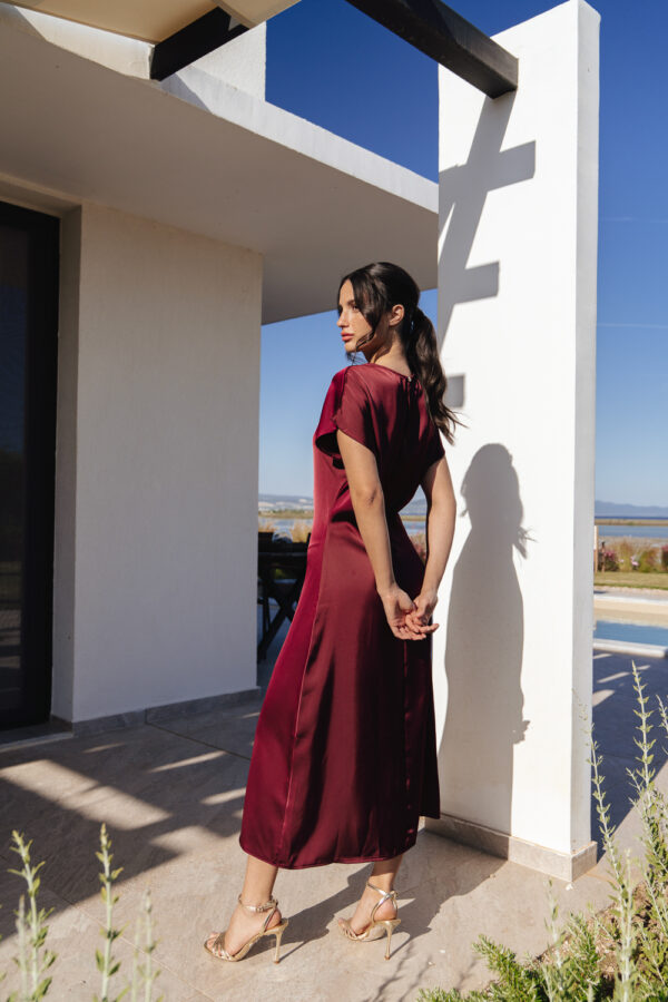 Midi Short-Sleeved Satin Texture Dress
