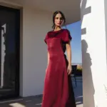 Midi Short-Sleeved Satin Texture Dress - Image 5