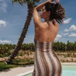 Maxi Colorful Crochet Perforated Dress With Open Back-Brown - Image 4