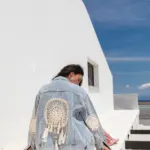 Denim Oversized Jacket Decorated With Knitted Dreamcatchers, Laces, Tassels And Shells