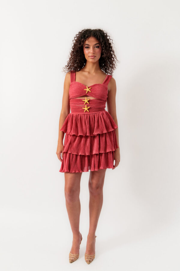 Mini Lurex Dress With Frills And Openings With Starfish Pins Details - Image 2
