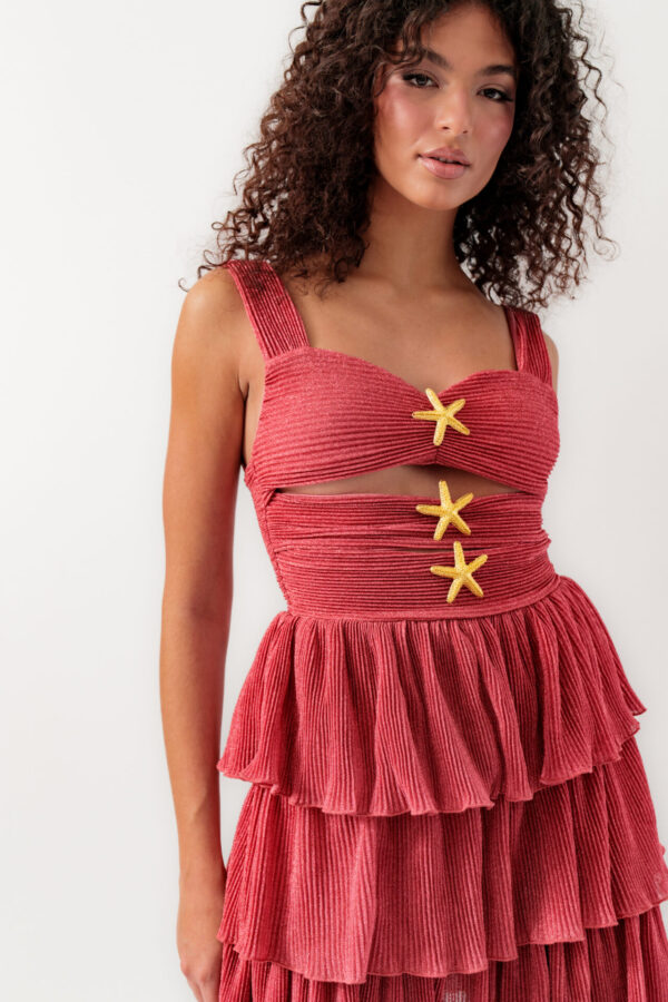 Mini Lurex Dress With Frills And Openings With Starfish Pins Details - Image 4