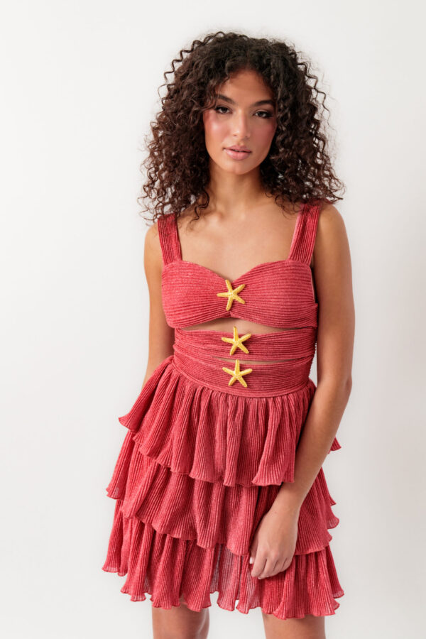 Mini Lurex Dress With Frills And Openings With Starfish Pins Details