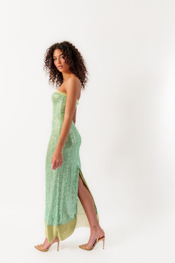 Maxi Strapless Dress With Sequins And Detail On The Bust And Bottom - Image 3